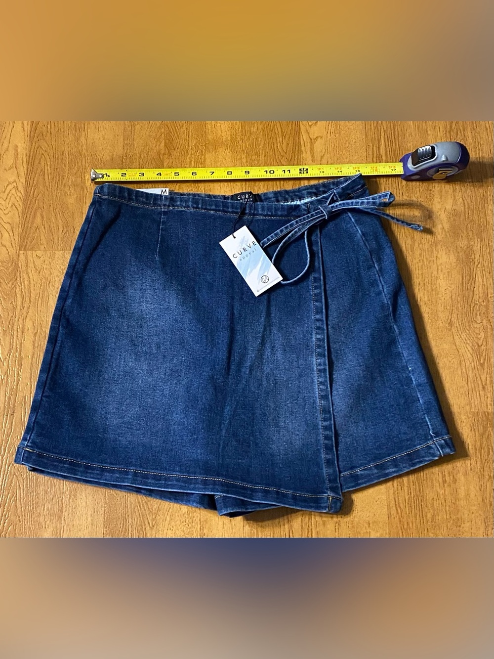 Curve Appeal Denim Wrap Skort Medium NWT Sustainable Side Tie Stretch Comfort
